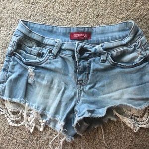 Forever 21 Premium Denim Distressed Lace Shorts